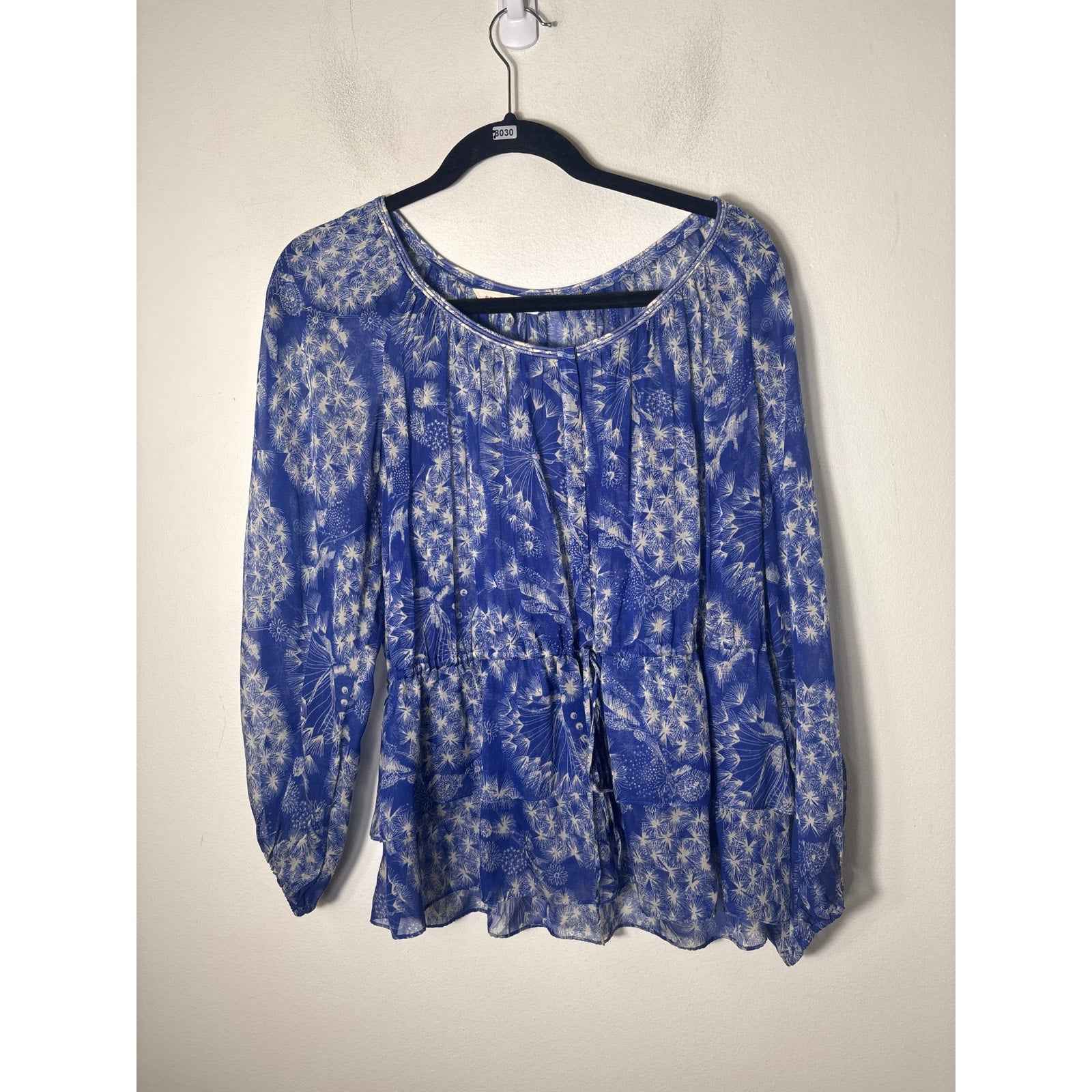 Rebecca Taylor Bright Blue Long Sleeve Sheer Shirt Sz 4