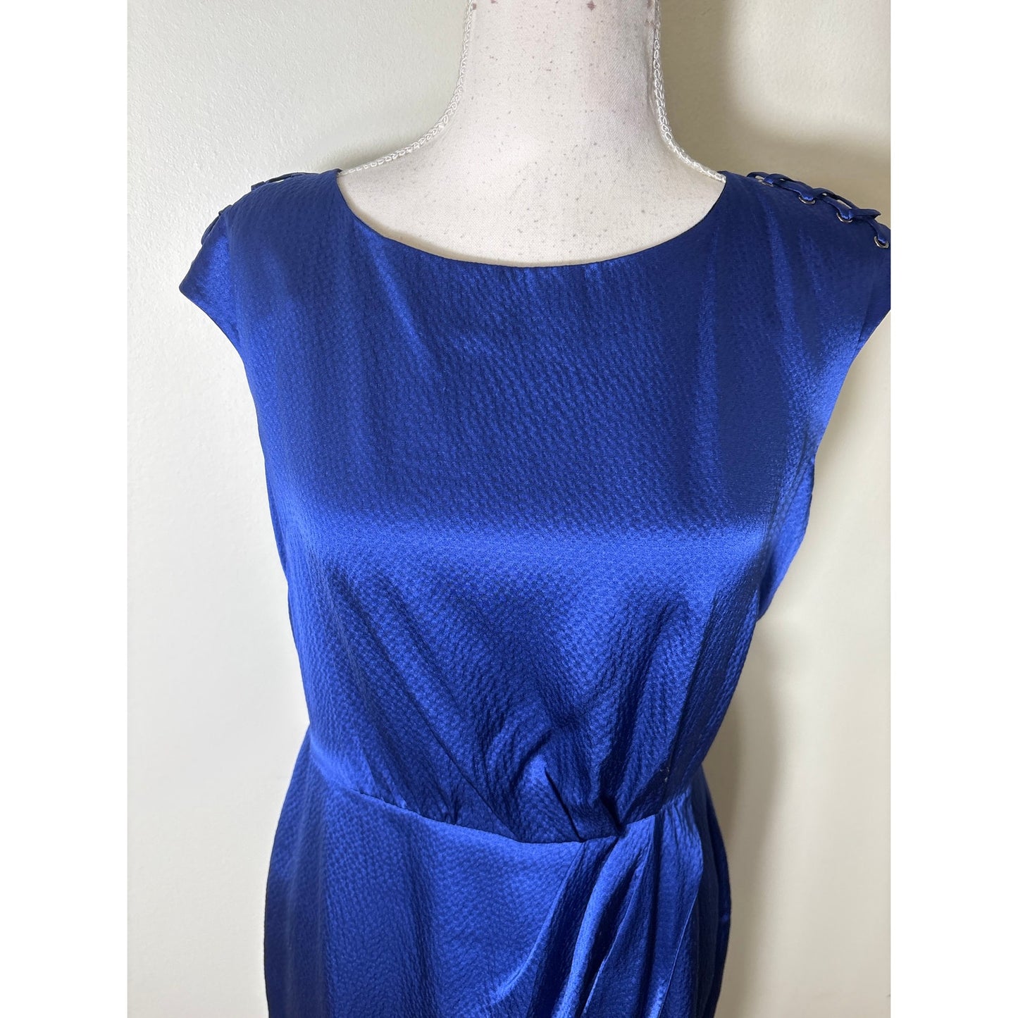 Cynthia Steffe Deep Blue Sleeveless Silk Faux Wrap Dress Sz S