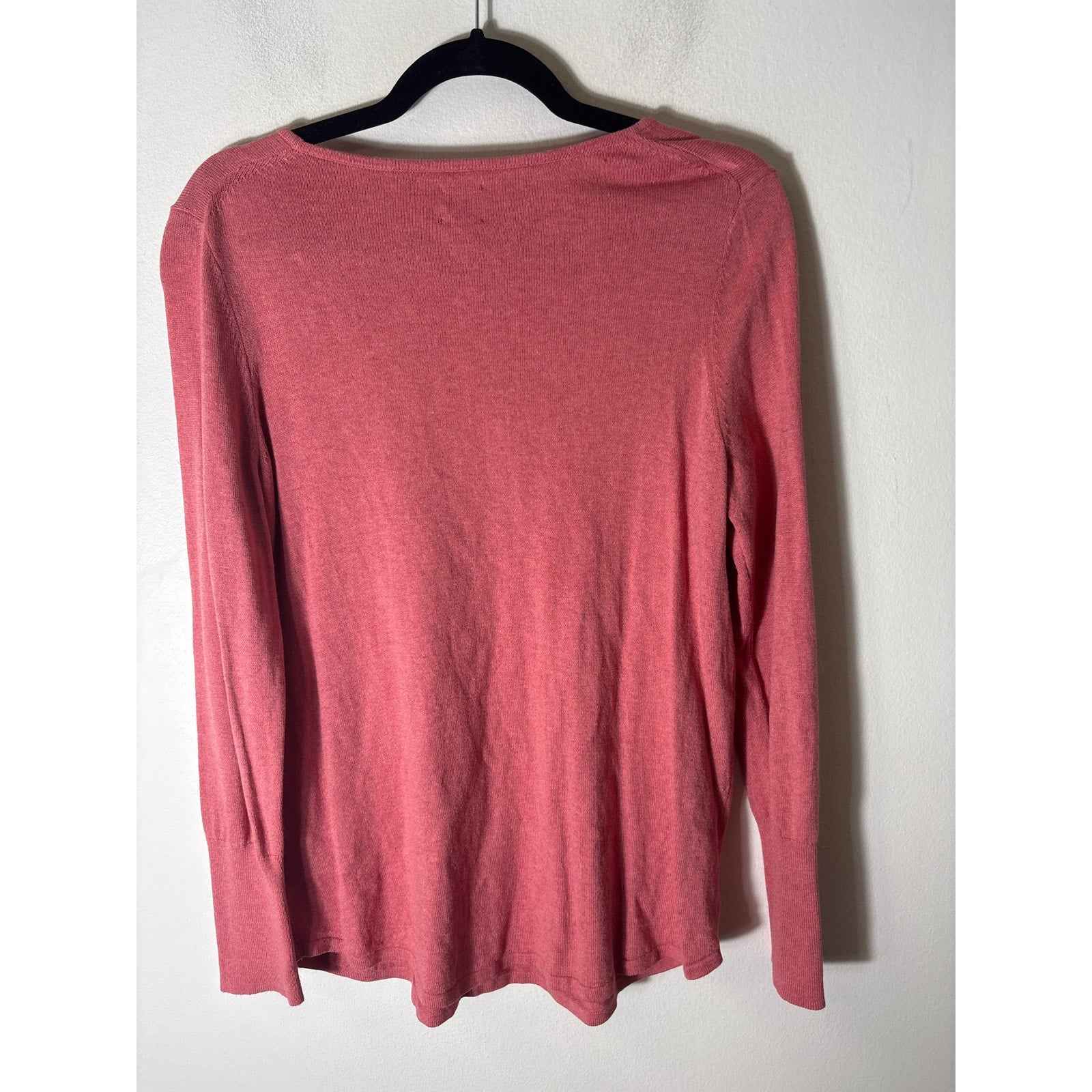 Nic+Zoe Salmon Pink Long Sleeve Knit Cotton Blend Shirt Sz M
