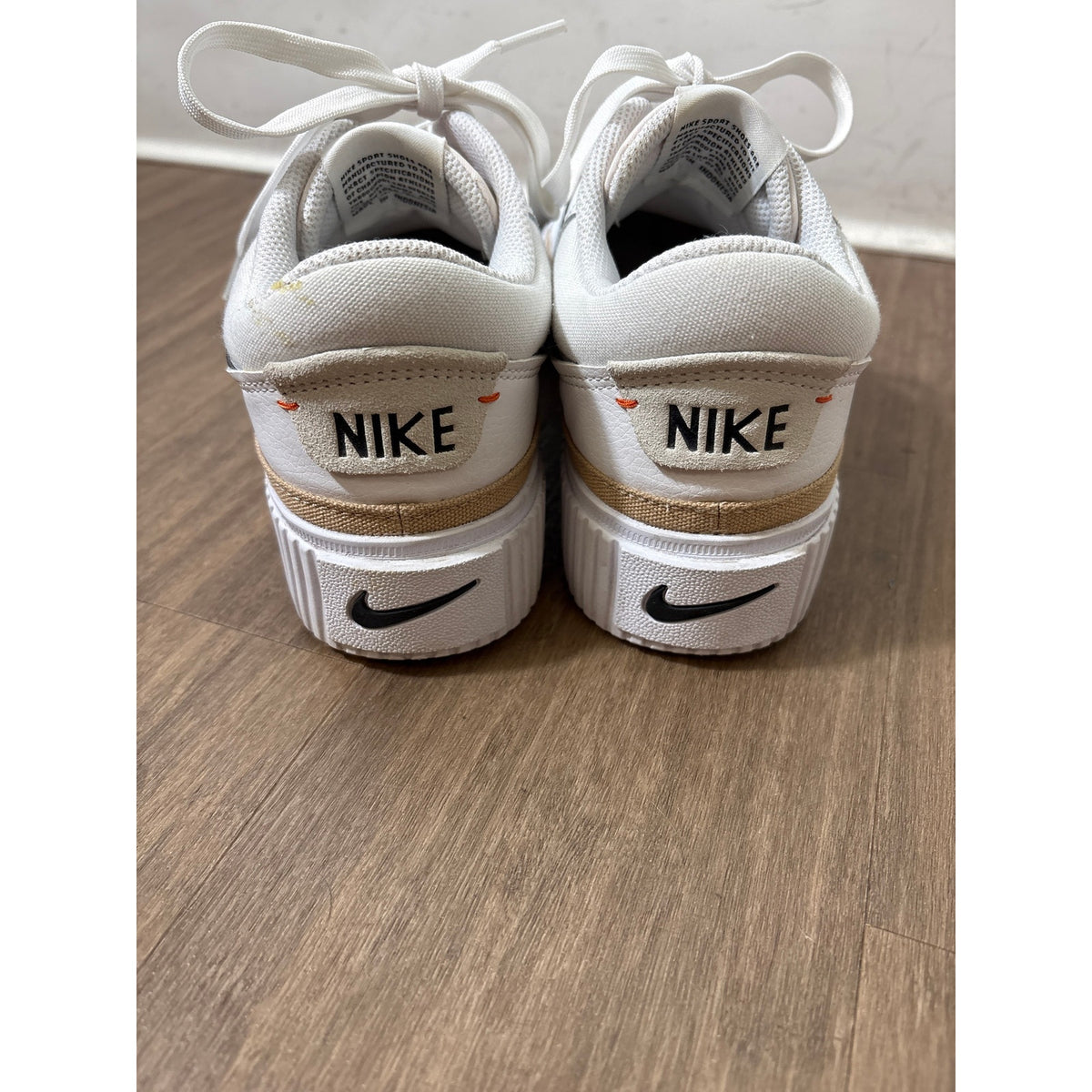 Nike White With Black Swoosh Platform Tennis Shoes Sz 8