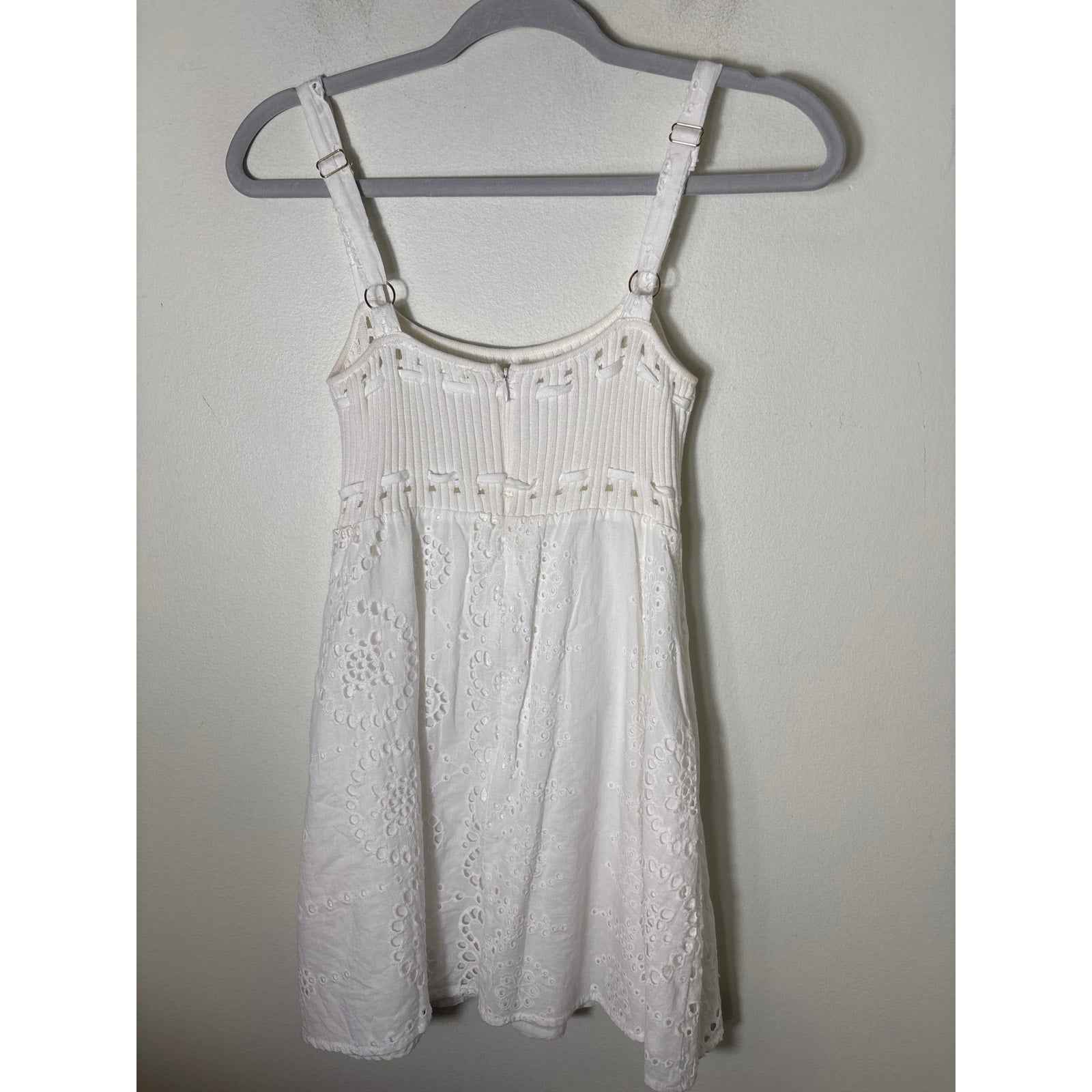 SABO White Mixed Media Eyelet Sleeveless Mini Dress Sz XS
