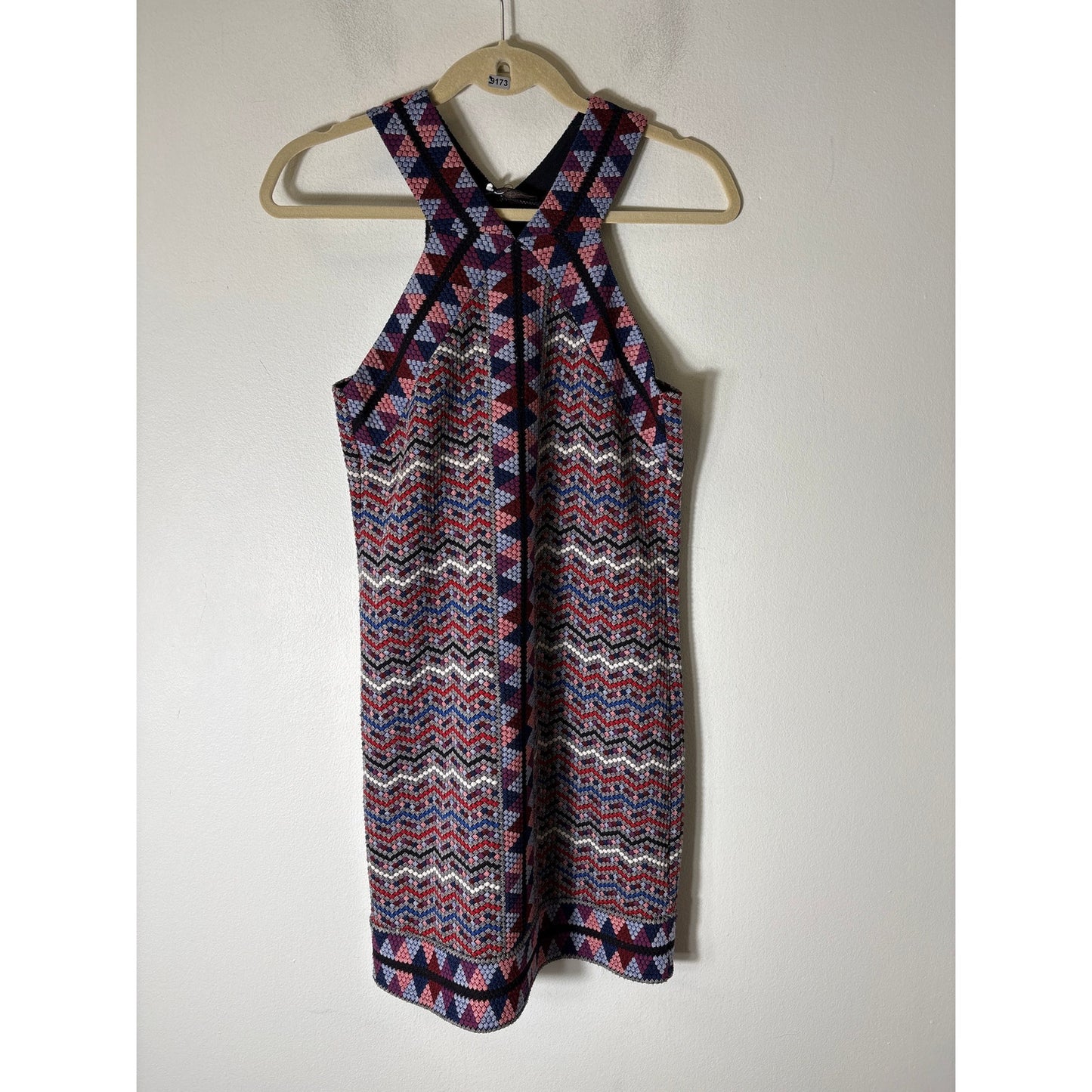 BCBG Maxazria Blue Geometric Sleeveless Knee Length Dress Sz XS