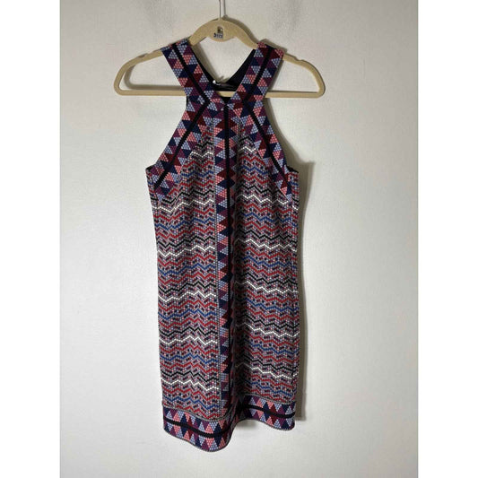 BCBG Maxazria Blue Geometric Sleeveless Knee Length Dress Sz XS