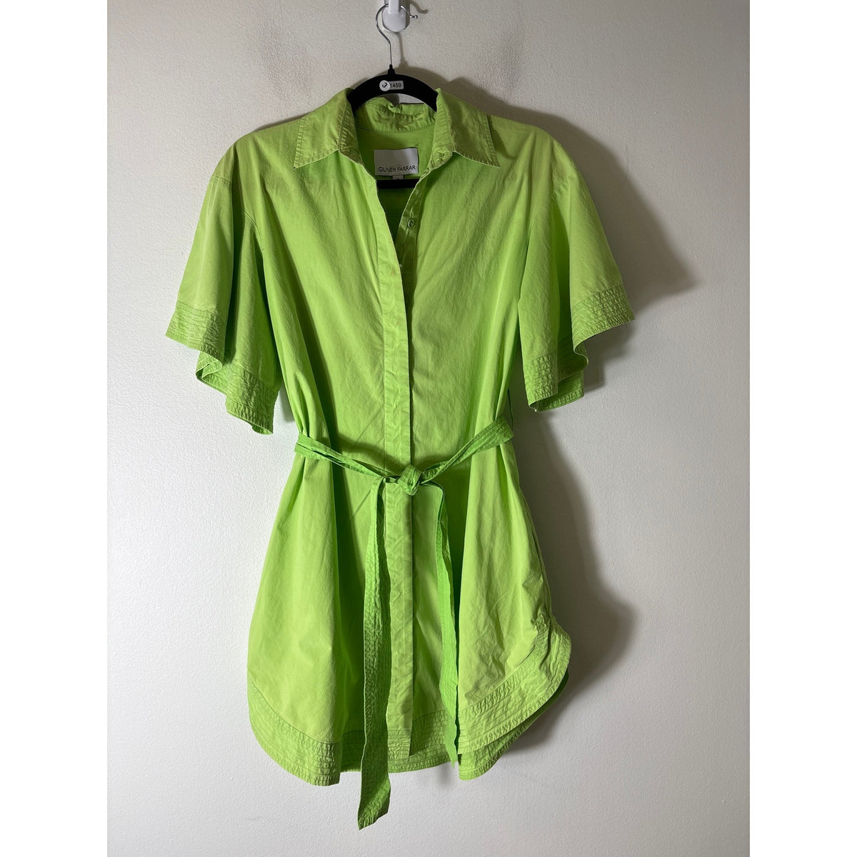 Gilner Farrar Lim Green Short Sleeve Cotton Button Up Mini Dress Sz XS
