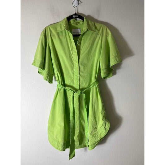 Gilner Farrar Lim Green Short Sleeve Cotton Button Up Mini Dress Sz XS