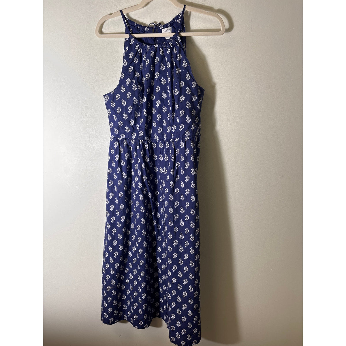 J. Crew Navy Blue and White Flower Cotton Maxi Dress Sz 8