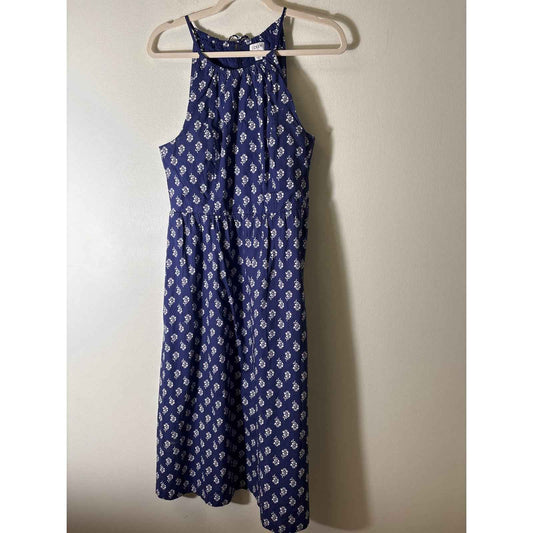 J. Crew Navy Blue and White Flower Cotton Maxi Dress Sz 8