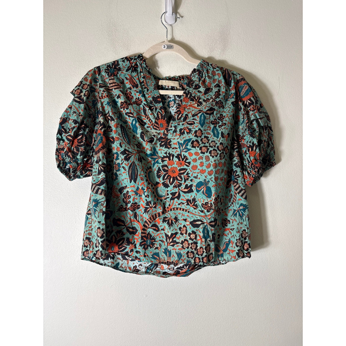 Ulla Johnson Green Half Puff Sleeve Cotton Shirt Sz 6