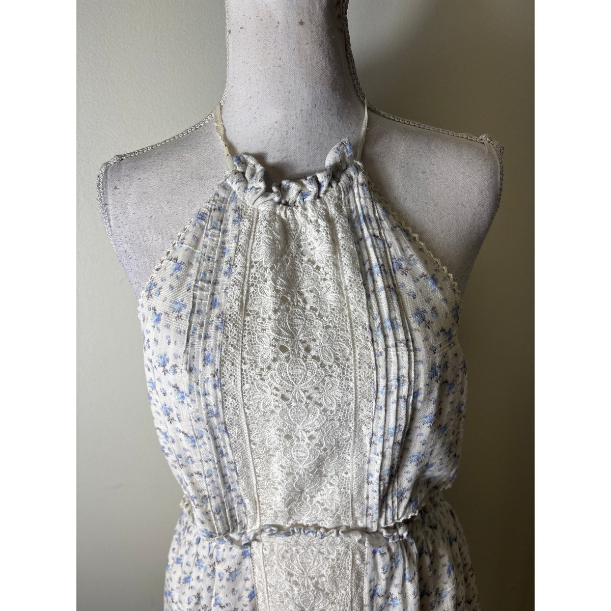 Love Shack Fancy Blue Floral Side Backless Cotton Dress Sz M