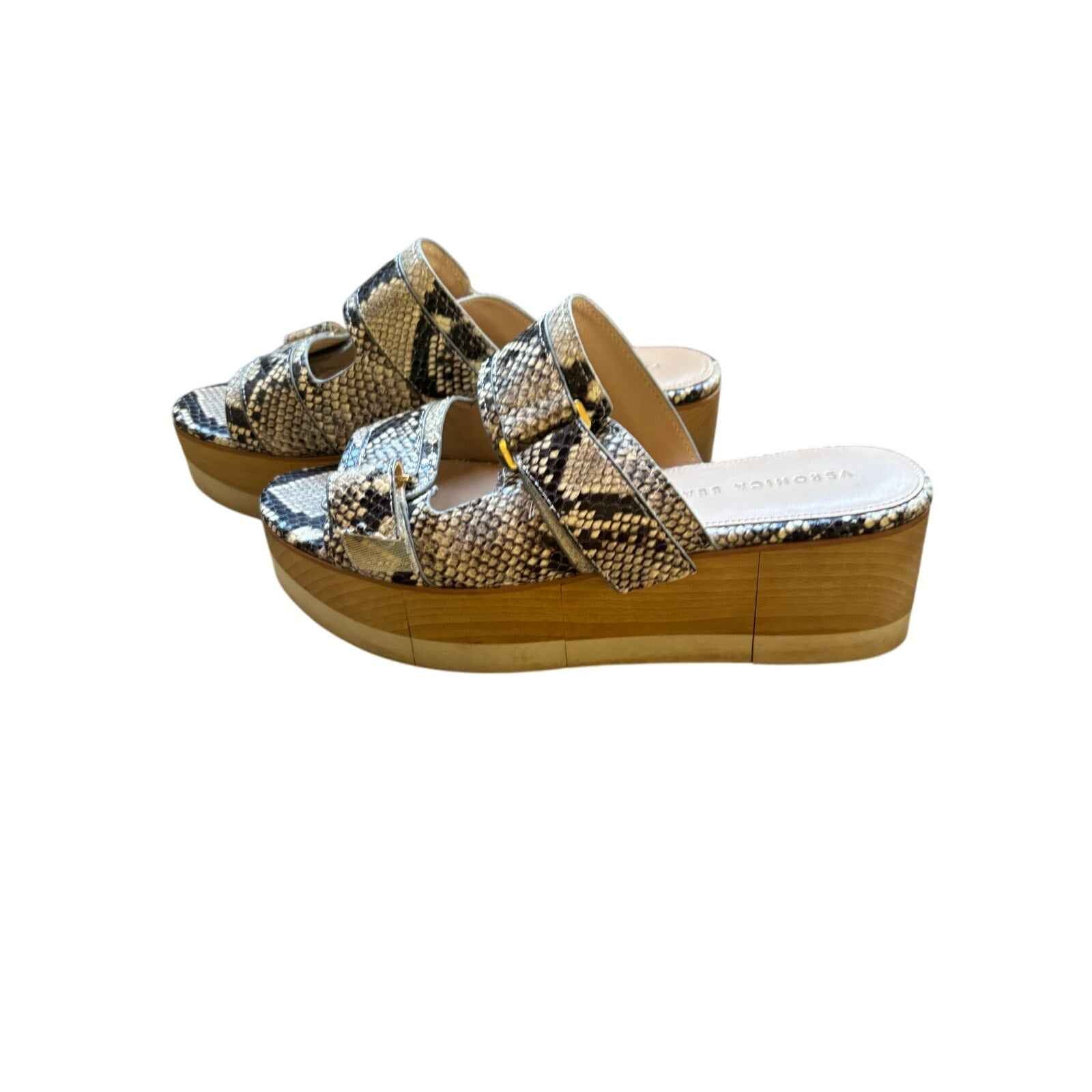 Veronica Beard Black White Leather Snakeskin Platform Slide Sz 8.5