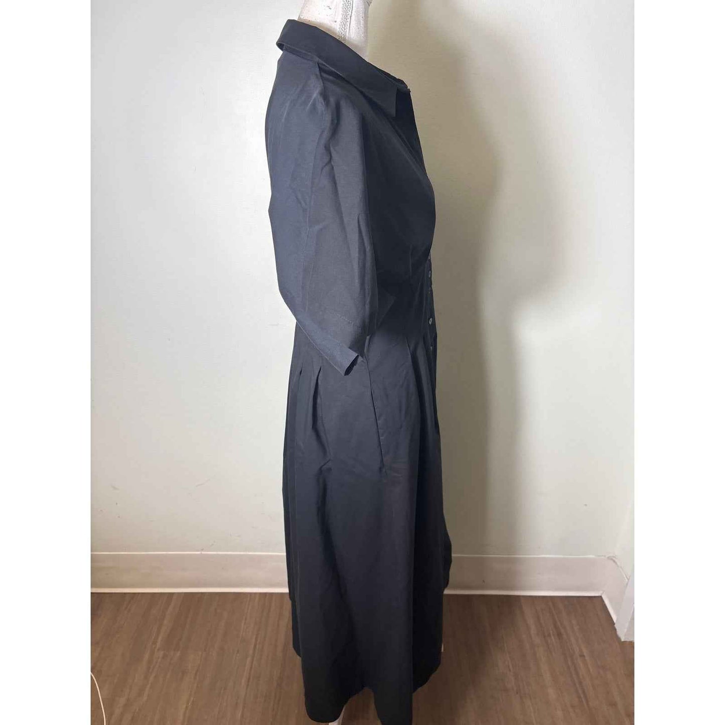 Exquise Black Short Sleeve "Tobie" Button Up Maxi Dress Sz M