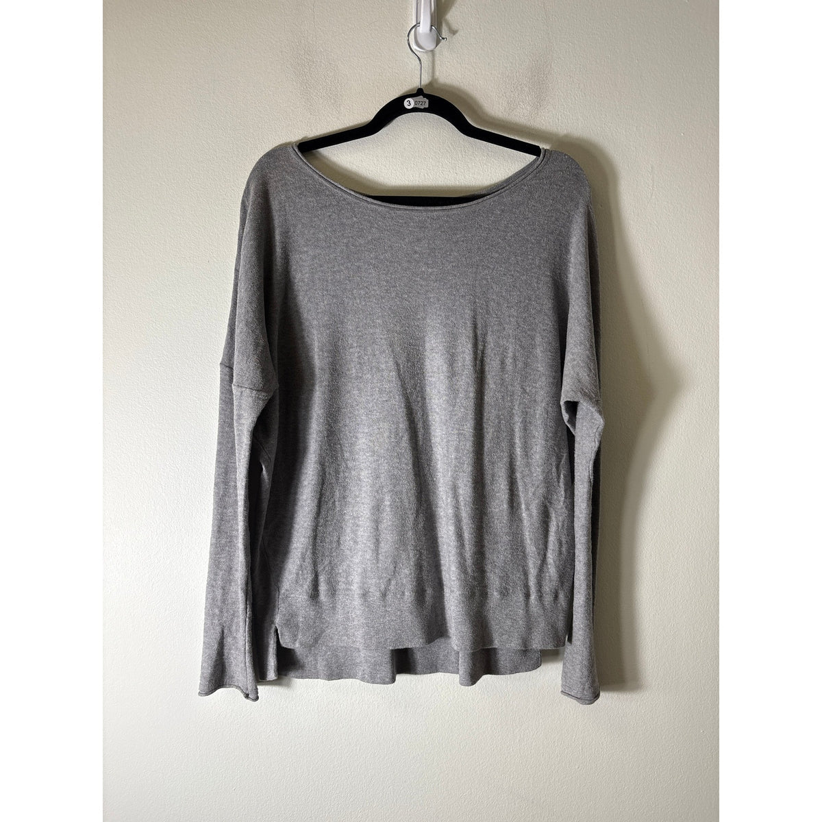 Vince Gray Long Sleeve Boat Neck Cotton Knit Top Sz M