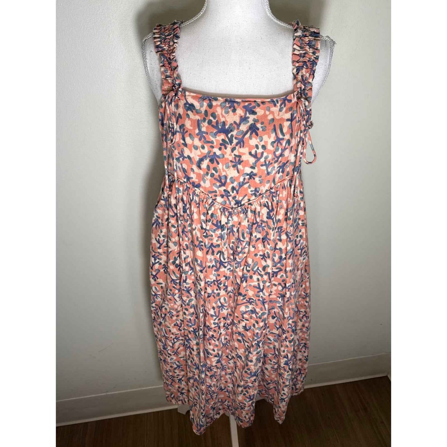 Mirth Pink Blue Cotton Sleeveless Fully Lined Midi Dress Sz S