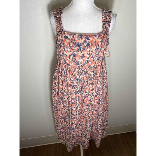 Mirth Pink Blue Cotton Sleeveless Fully Lined Midi Dress Sz S