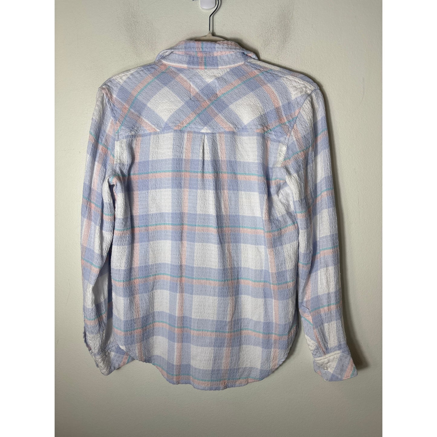 Rails Large Plaid "Brady White Periwinkle Peach" Long Sleeve Top Sz XS