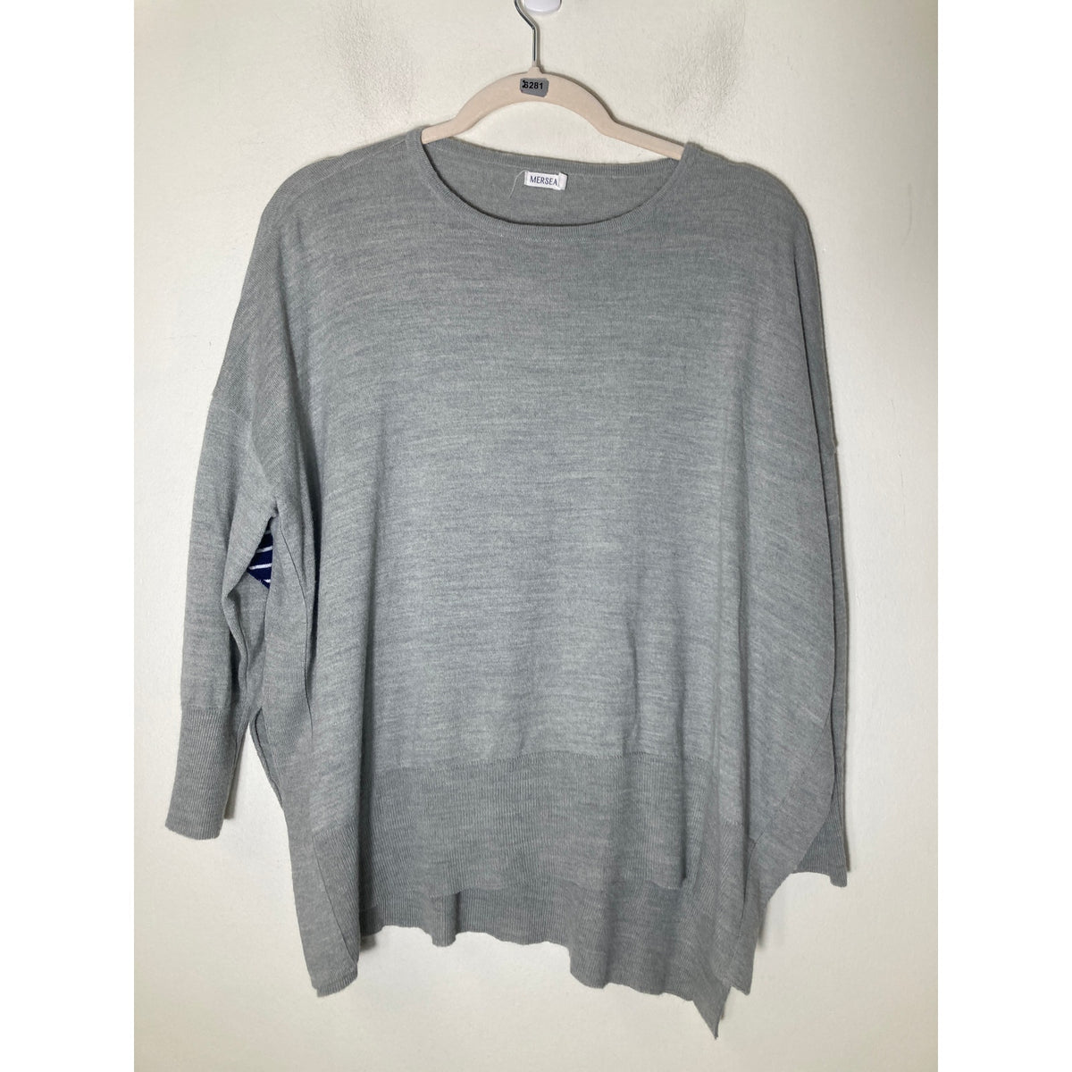 Mersea Gray Long Sleeve Crew Neck Sweater with Elbow Hearts Sz OS