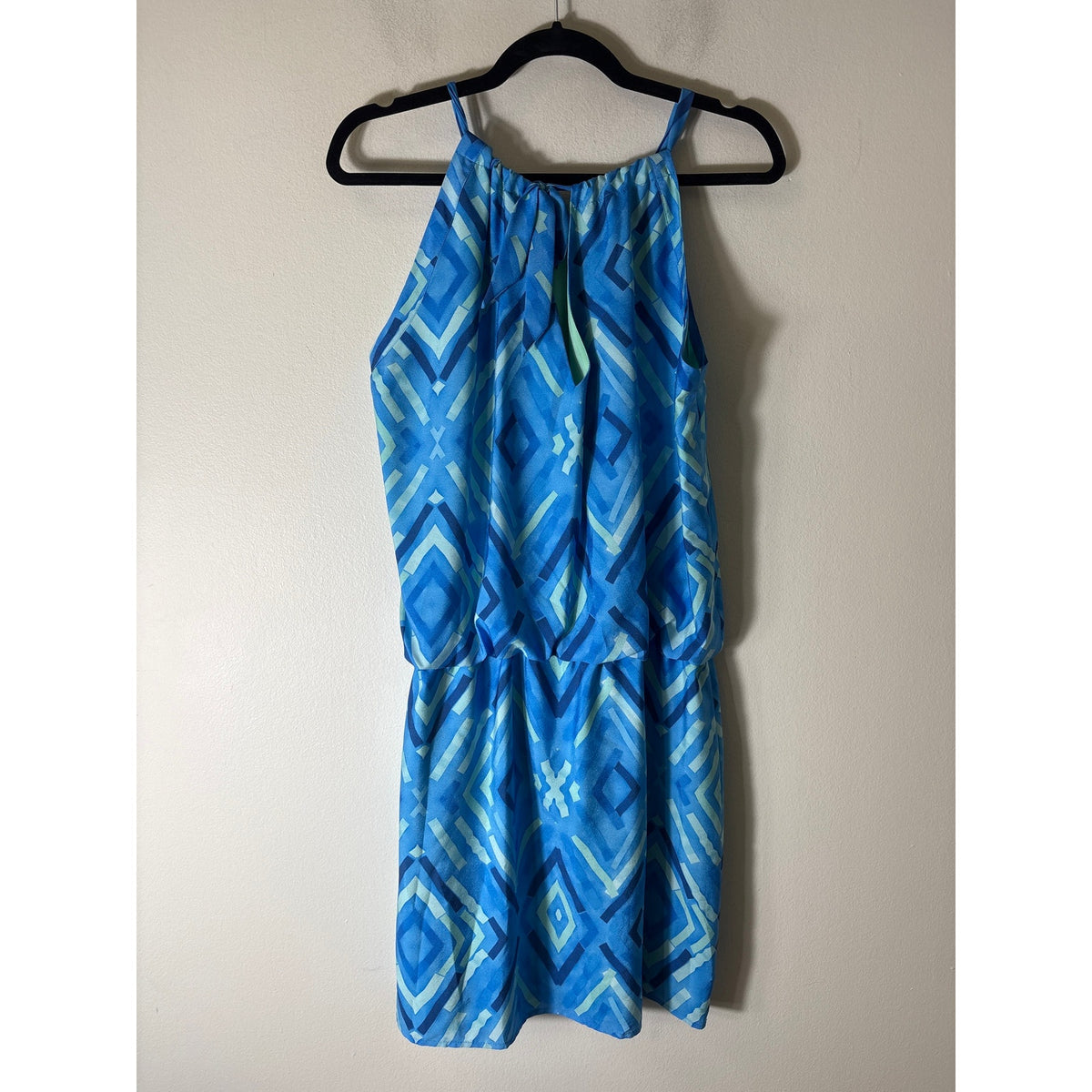 Cuddy Blue Geo Print Sleeveless Blouson Knee Length Dress Sz M