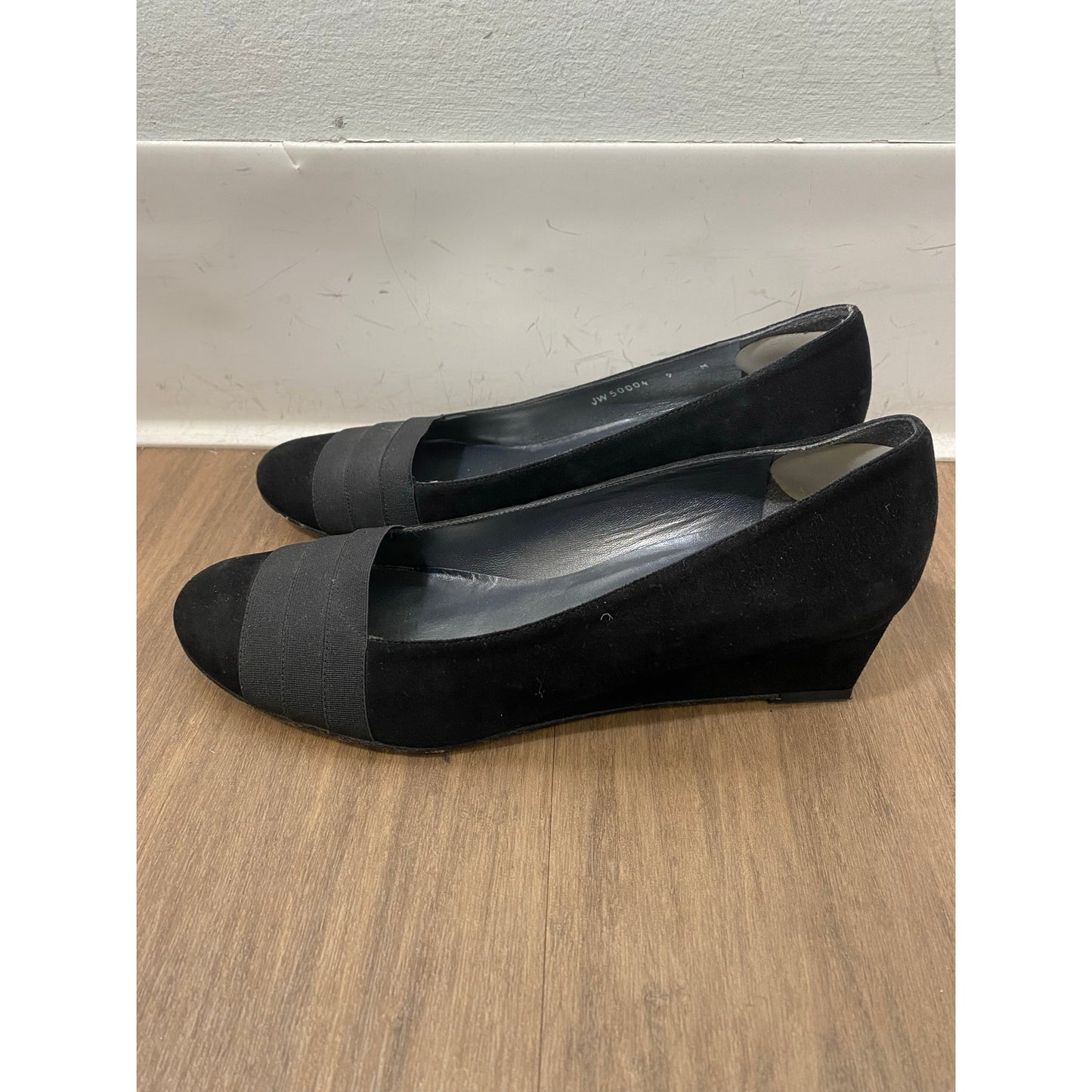 Stuart Weitzman Black Low Wedge Slip On with Rounded Toe Sz 9