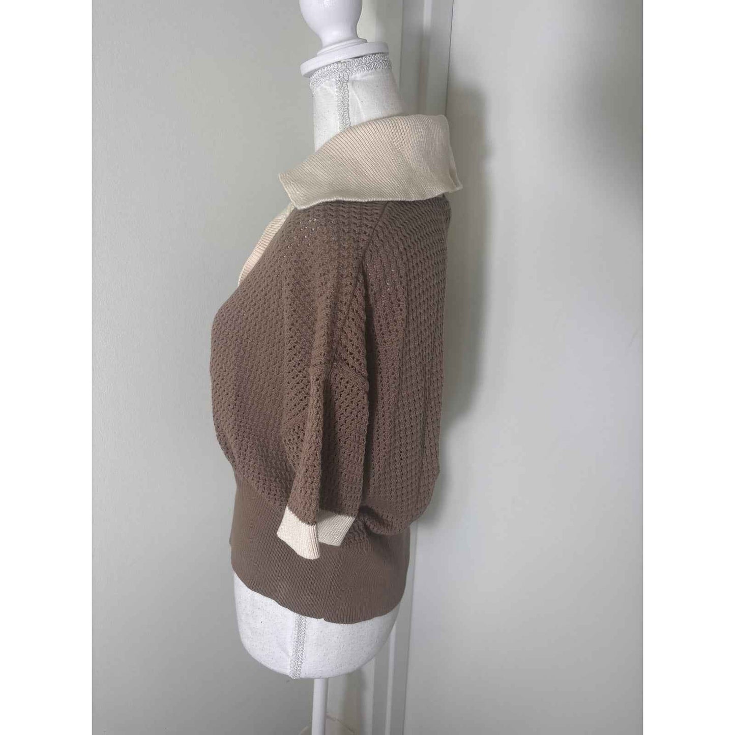 Varley Brown Cypress Turn Up Pant in Stretch Twill, Sweater is Finch Knit Polo Sz S