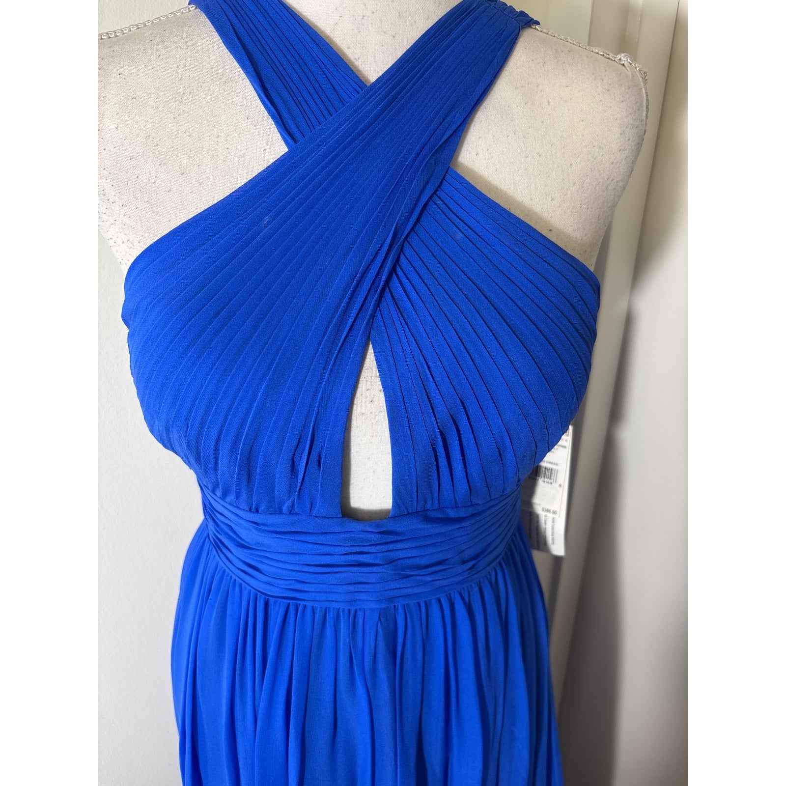 NWT Aiden Mattox Cobalt Blue Halter Style Floor Length Gown Sz 2