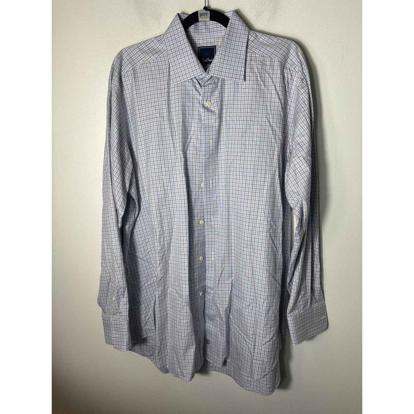 Mens David Donahue Brown and Blue Button Up Shirt Sz XL