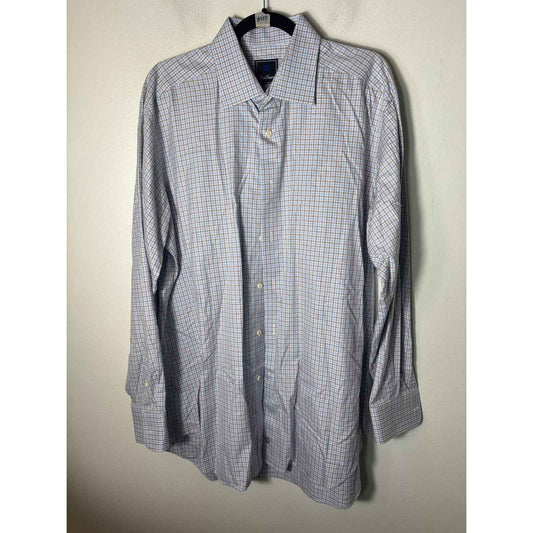 Mens David Donahue Brown and Blue Button Up Shirt Sz XL