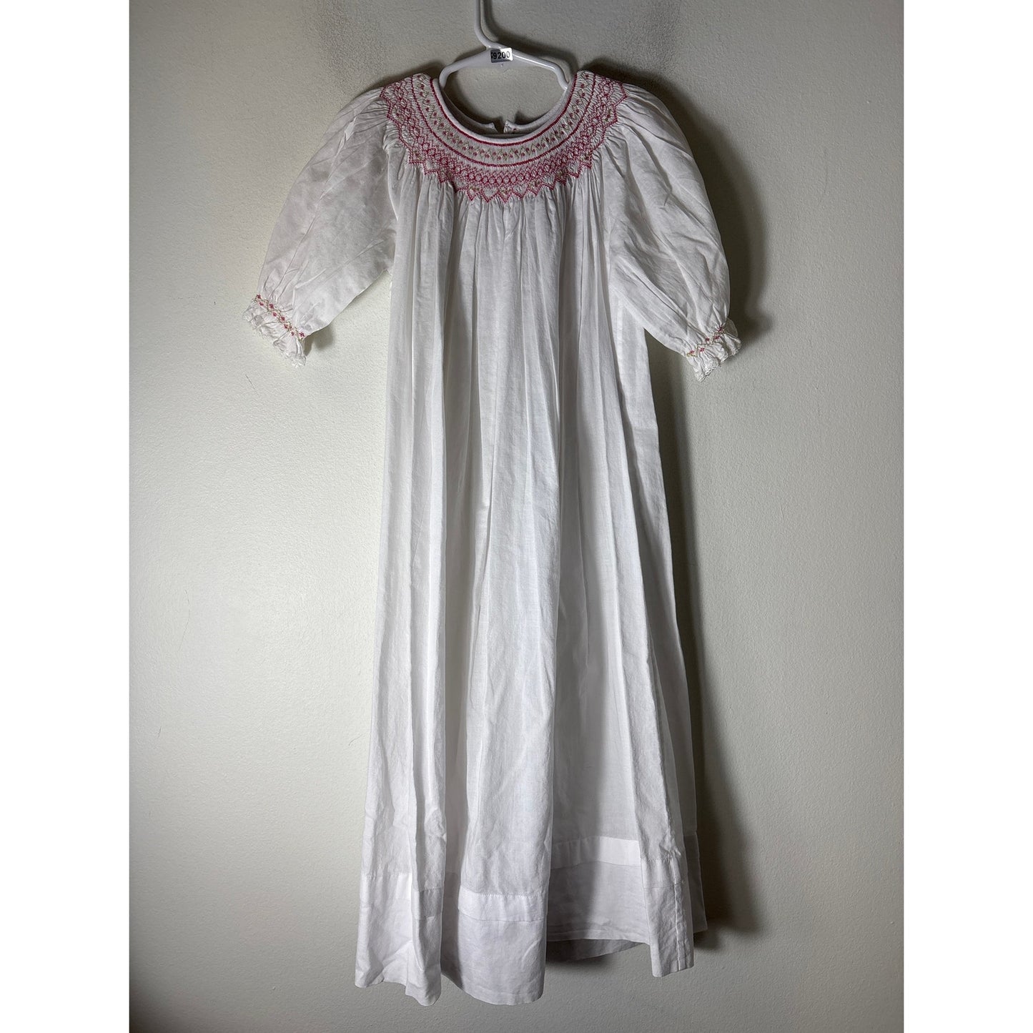 Girls Vintage Jess Cole White Puff Sleeve Smocked Pink Flowers Dress Sz 6x