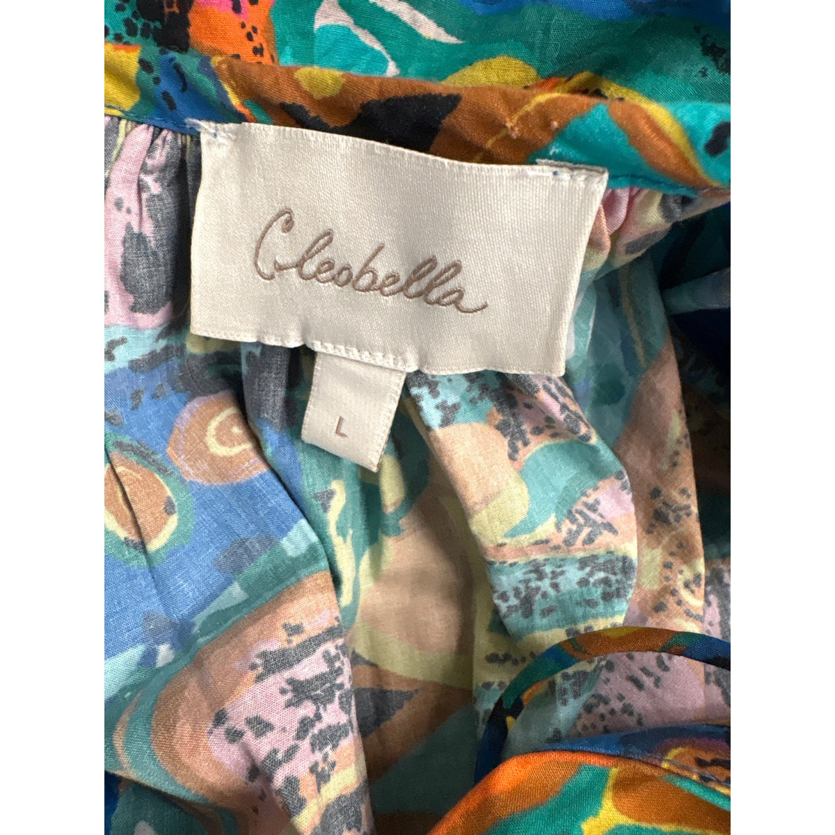Cleobella Mulitcolor Half Puff Sleeve Button Up Knee Length Dress Sz L