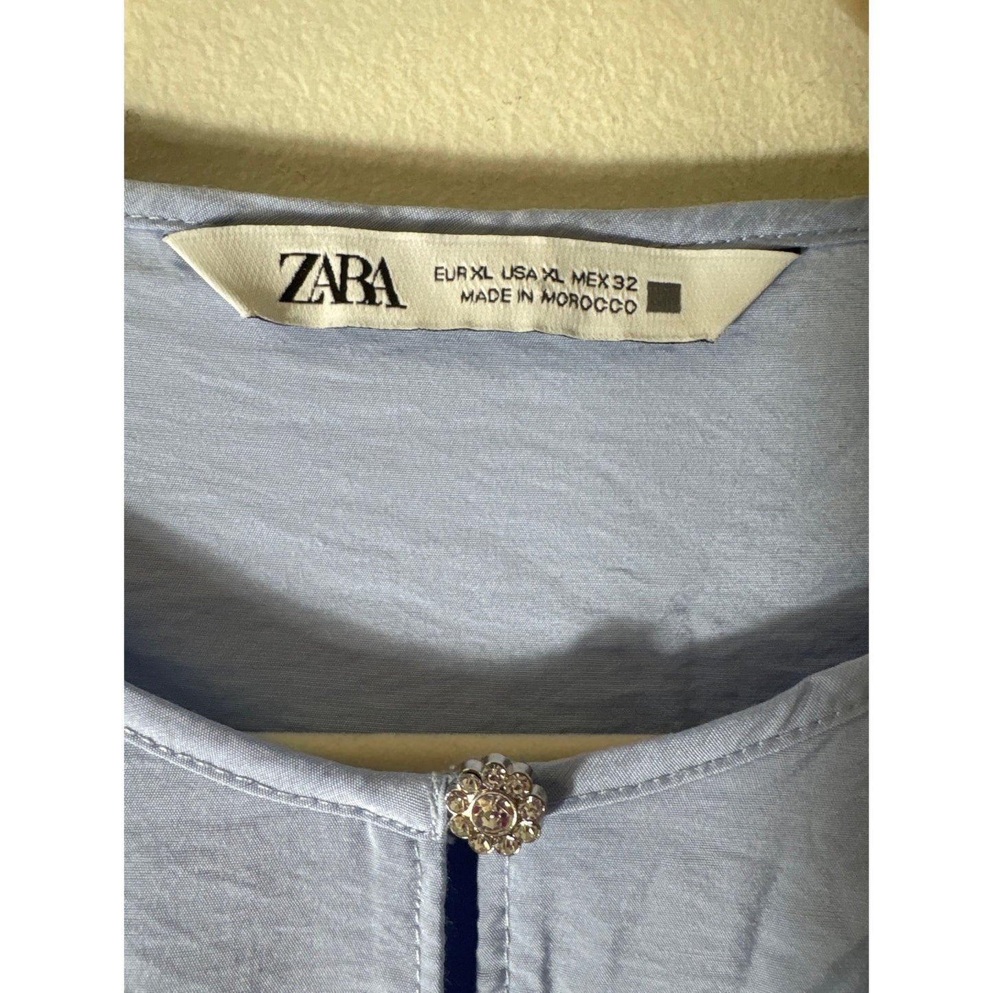 Zara Light Blue Long Sleeve Tiered Cotton Knee Length Dress Sz XL