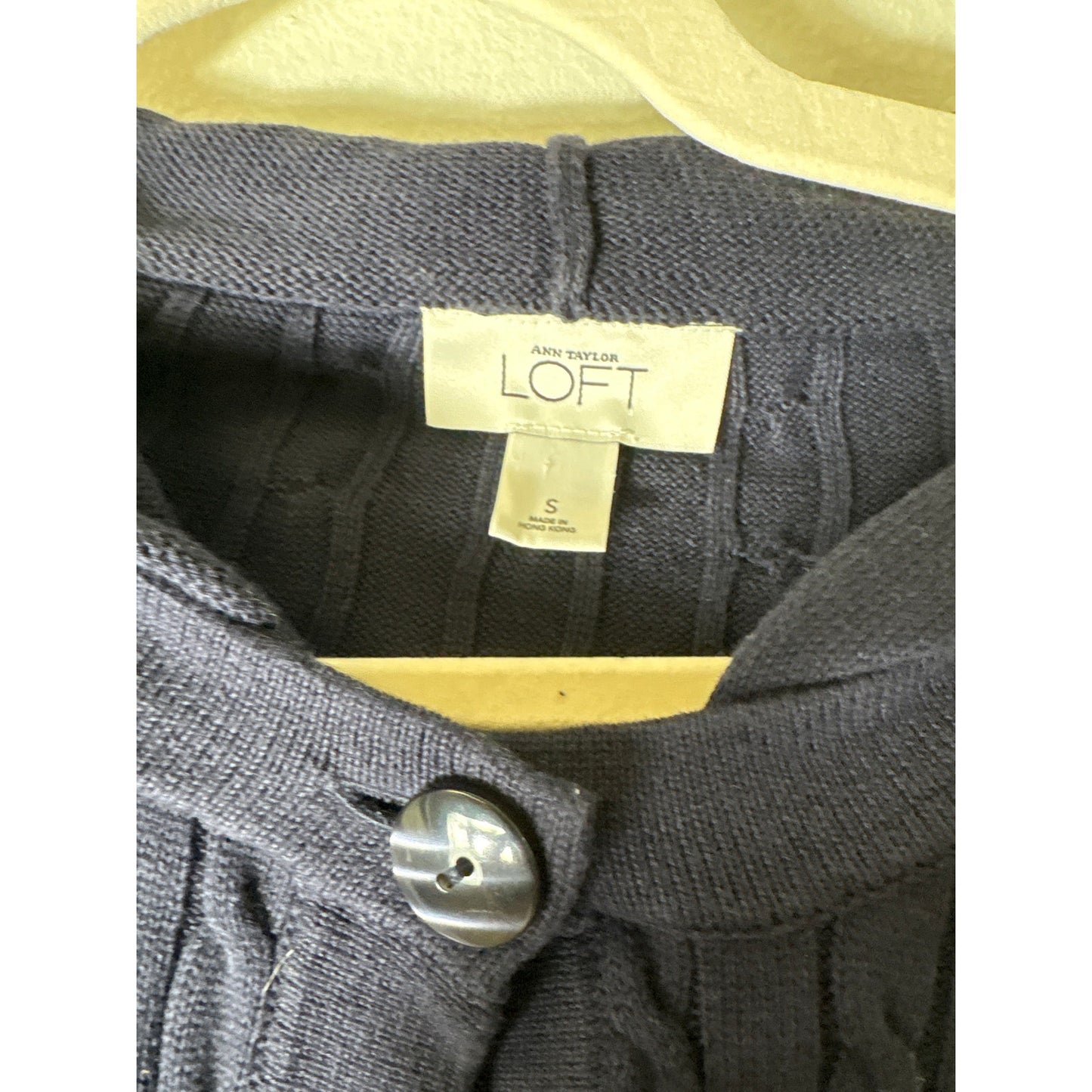 Loft Navy Blue Cable Braid Hooded Cardigan Sz S