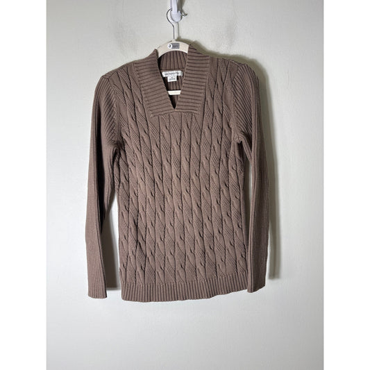 Liz Claiborne Brown Cable Knit Pullover Sweater Sz M