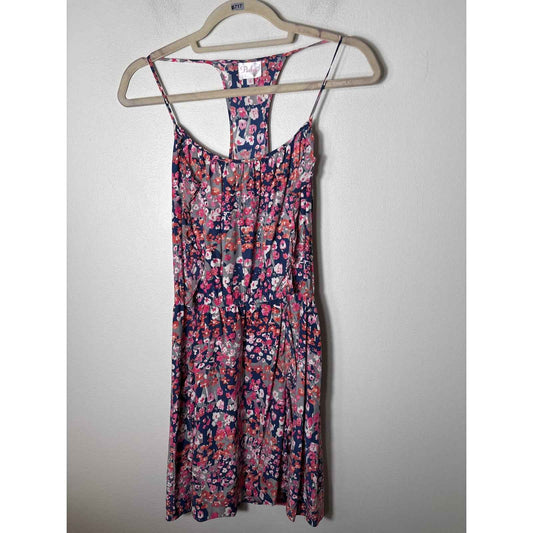 Parker Pink Navy Floral Sleeveless Silk Dress Sz M