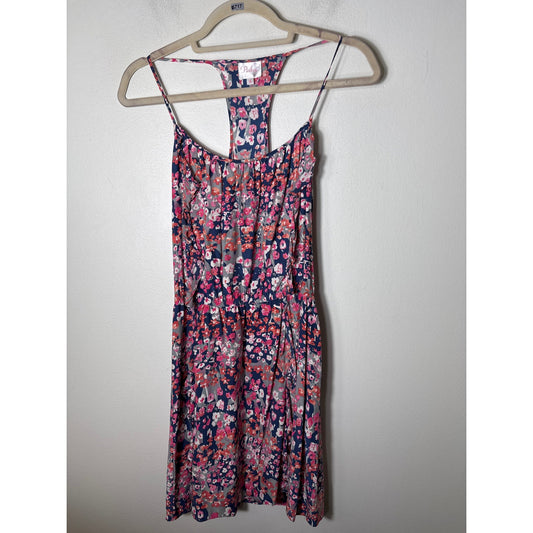 Parker Pink Navy Floral Sleeveless Silk Dress Sz M