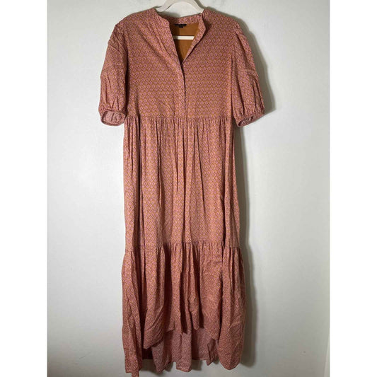 Ann Taylor Peach Paisley Cotton Half Puff Sleeve Maxi Dress Sz S
