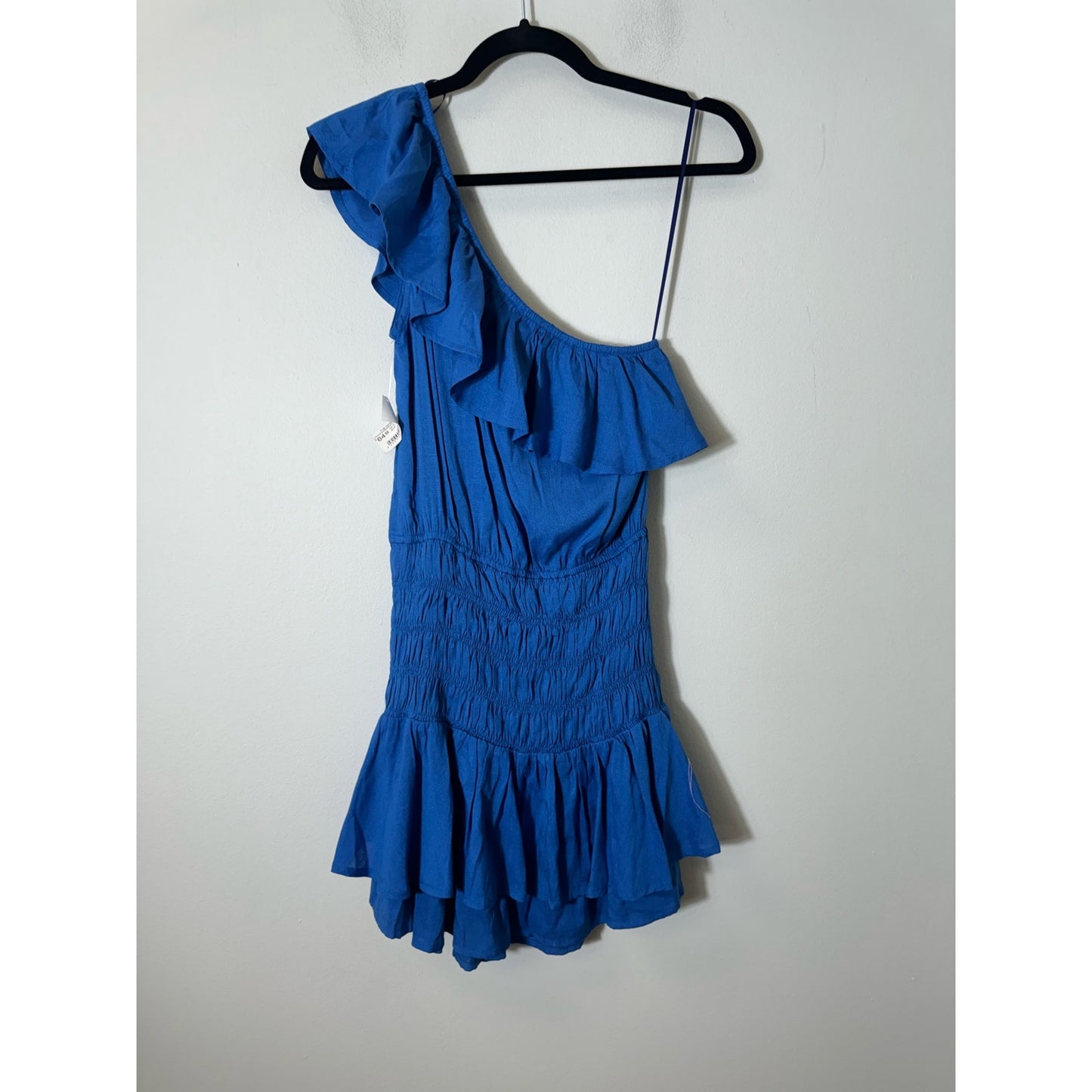 NWT Impeccable Pig Blue One Shoulder Smocked Mini Dress Sz S