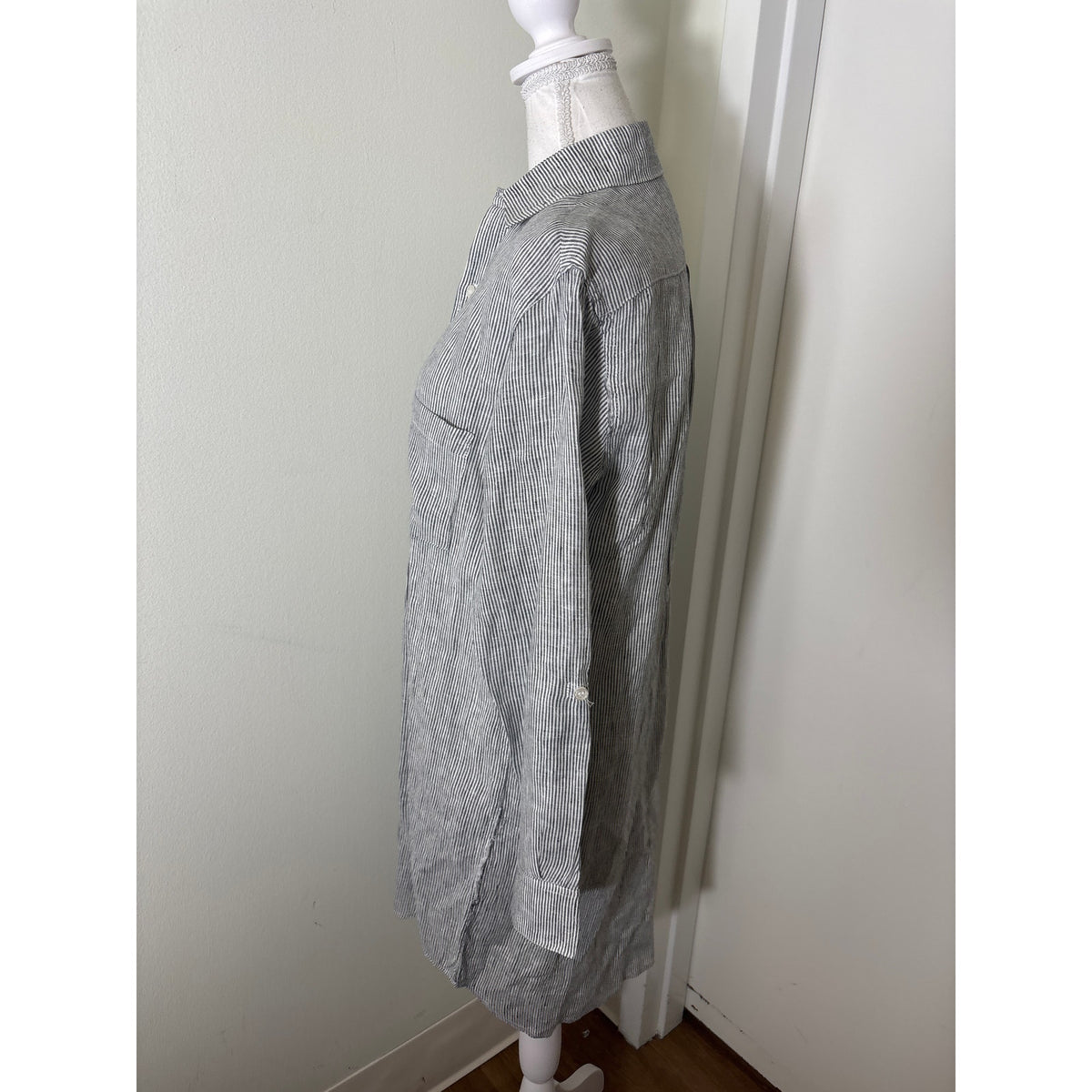Emily Phillips Nashville Blue Pin Stripe Long Sleeve Linen Shirt Dress Sz 4