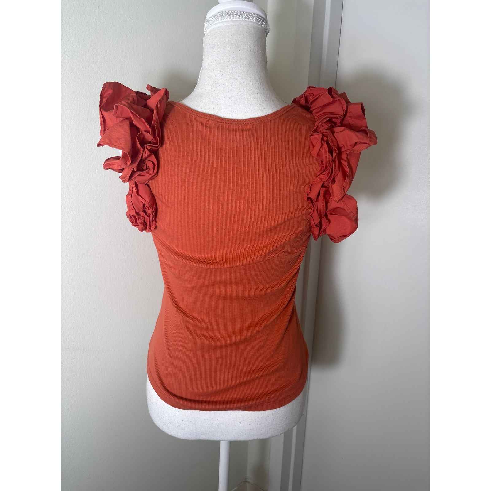 Ulla Johnson Dark Orange Mixed Media Cotton Sleeveless Ribbed Tank Sz XS