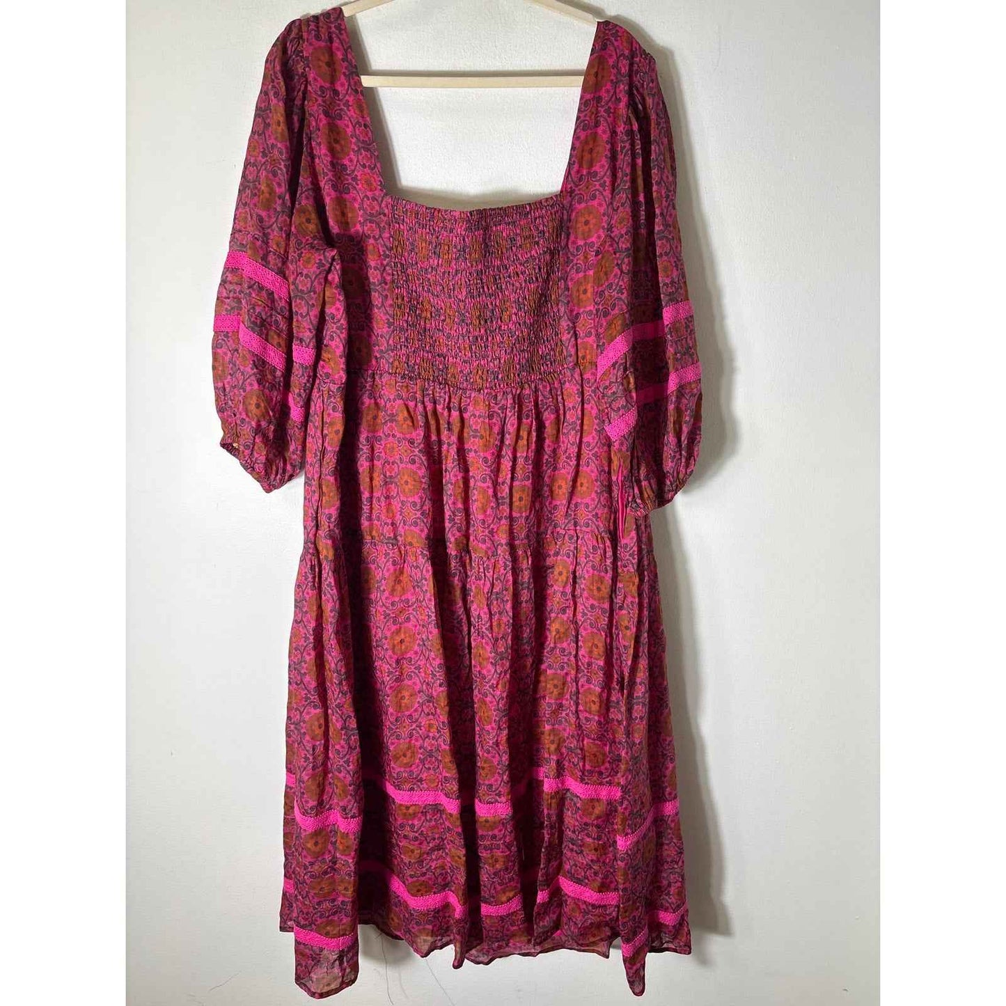 The Odells Dark Pink Square Neck 3/4 Sleeve Midi Dress Sz 2X