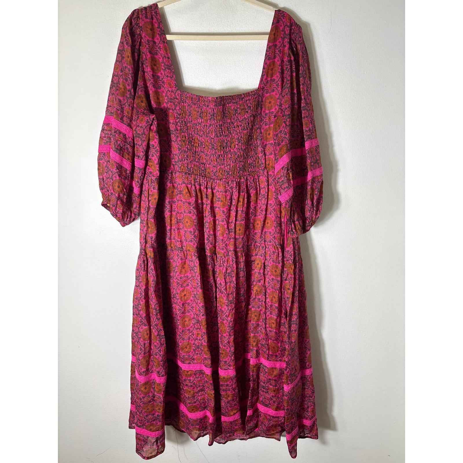 The Odells Dark Pink Square Neck 3/4 Sleeve Midi Dress Sz 2X