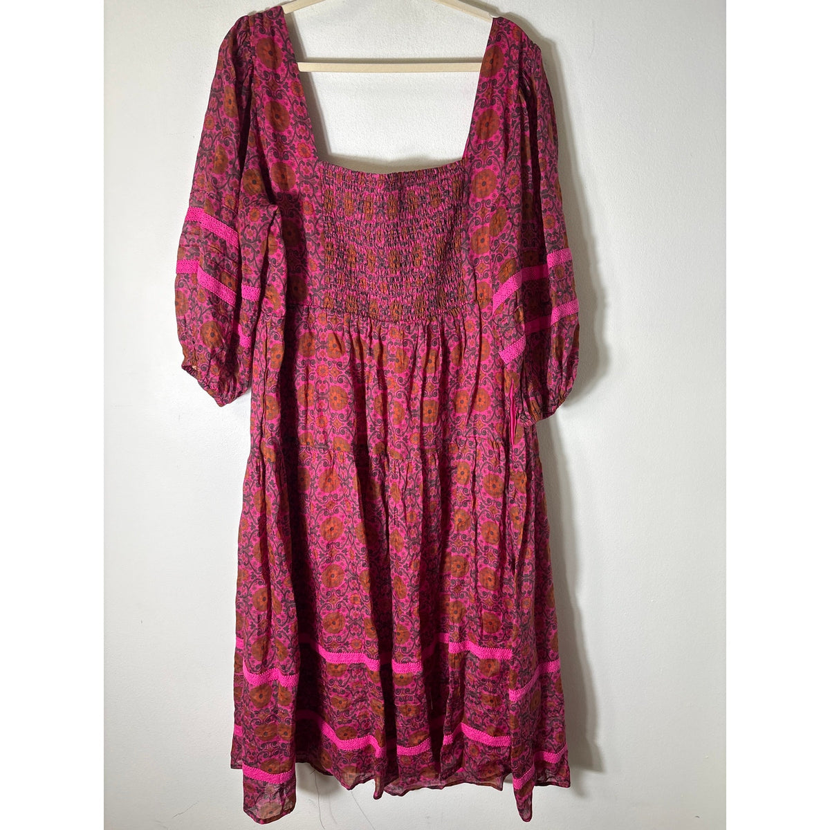 The Odells Dark Pink Square Neck 3/4 Sleeve Midi Dress Sz 2X
