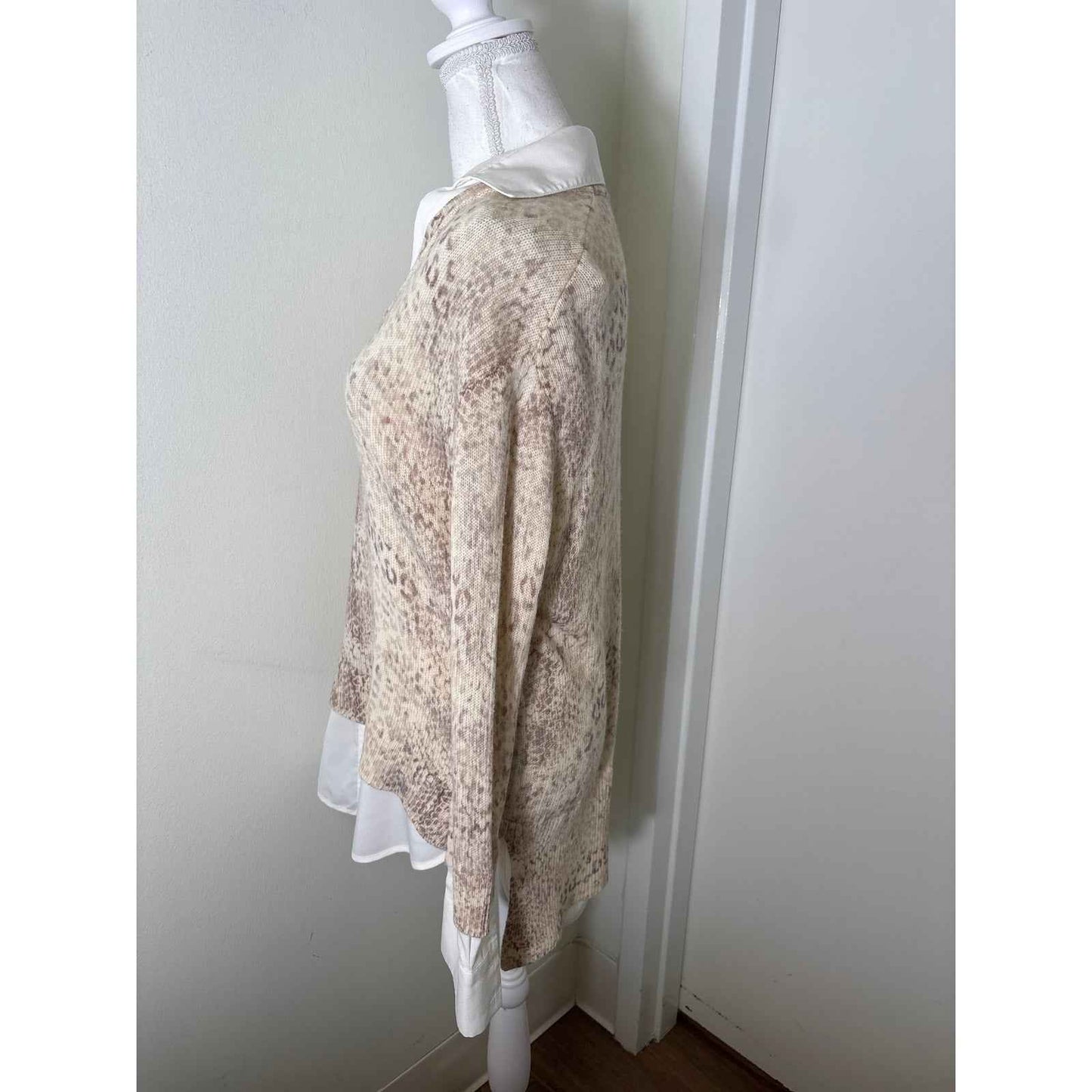 Brochu Walker Tan Animal Print Layered Long Sleeve Sweater Sz S