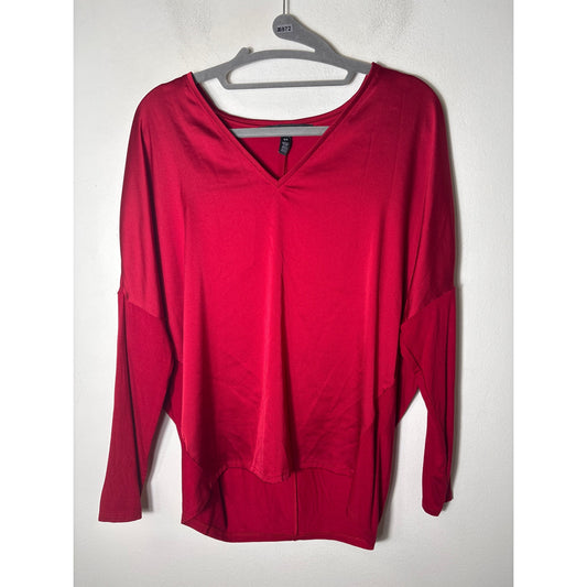 WHBM Red Satiny V Neck Long Sleeve Top Sz XS