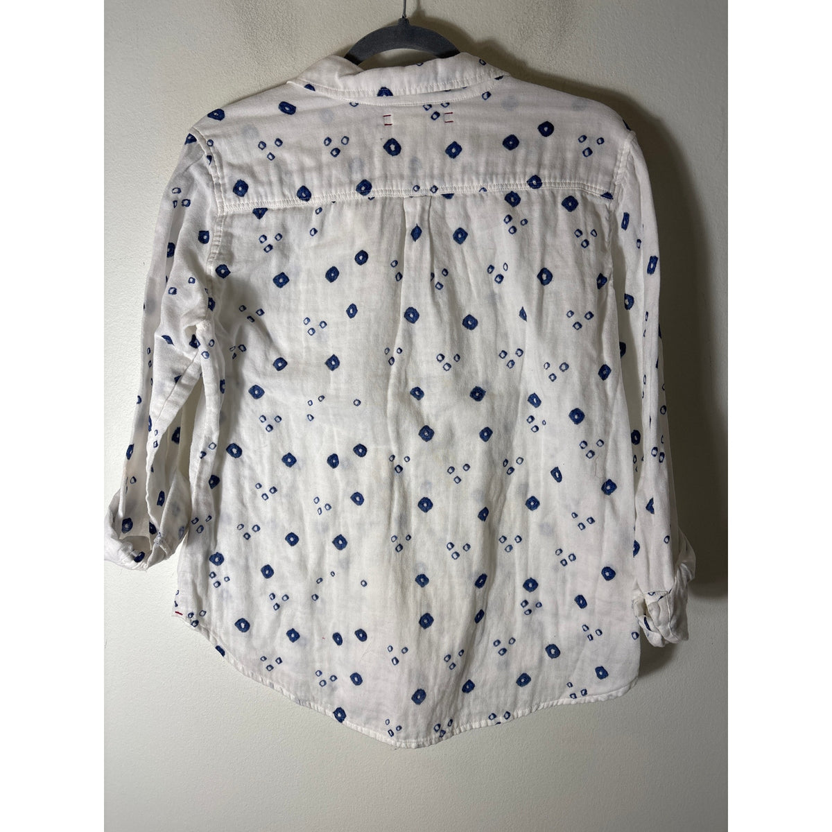 Xirena White Blue Long Sleeve Cotton Button Up Shirt Sz XS
