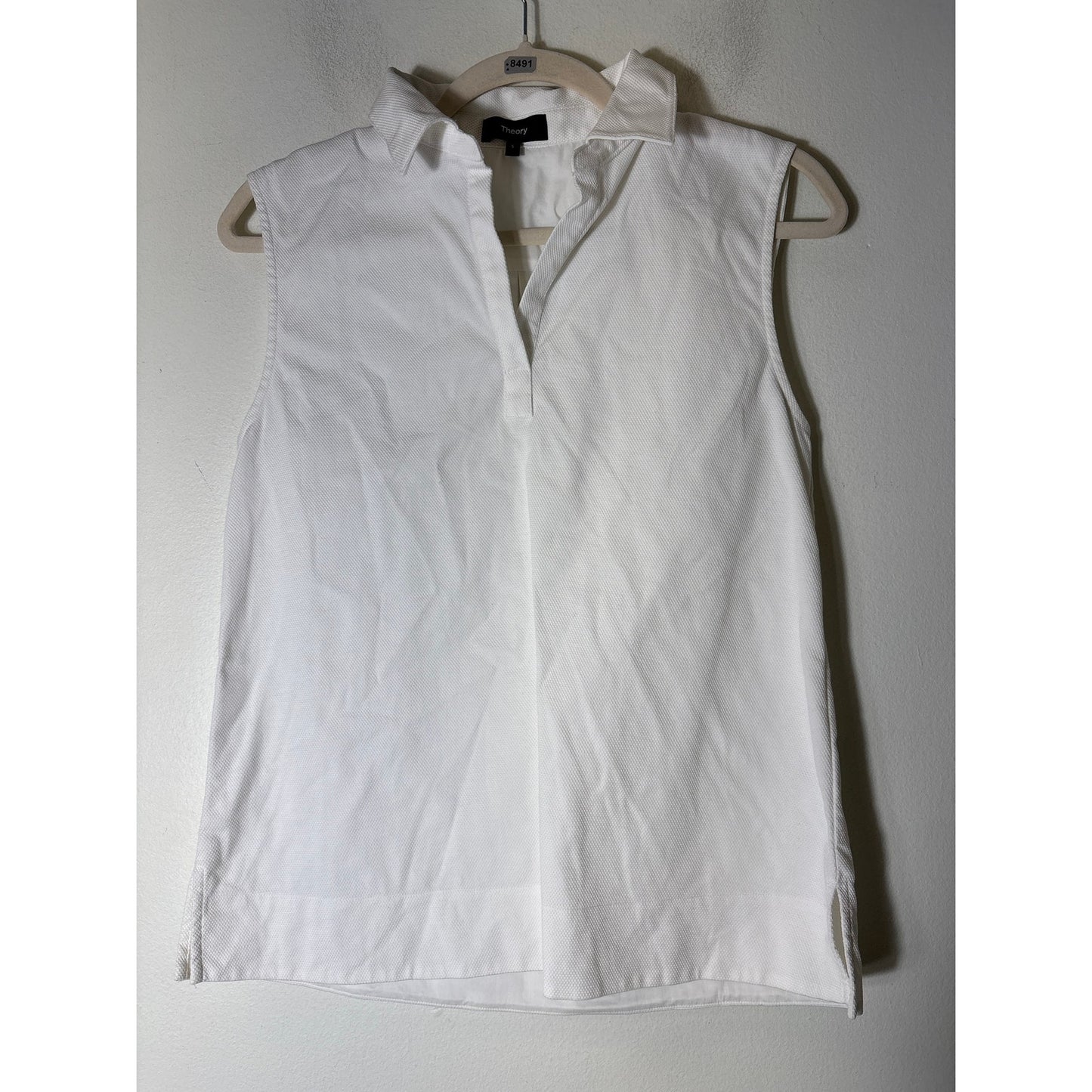 Theory White Pique Sleeveless Top Sz S