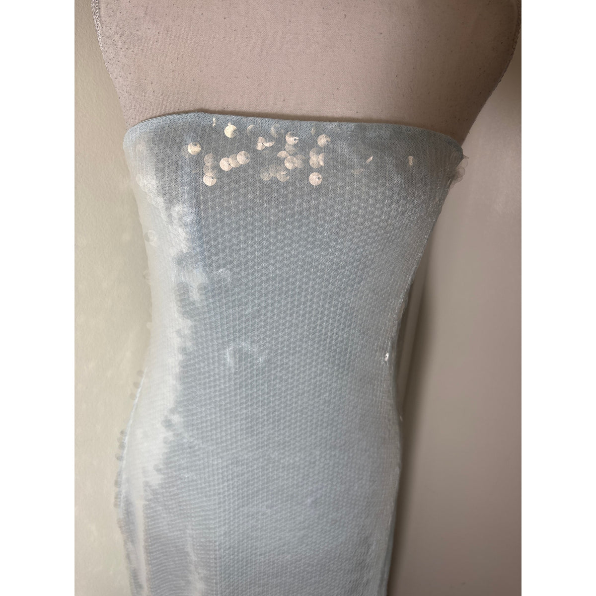 Retrofete New York Strapless Ice Blue With Clear Sequin Column Gown Sz S