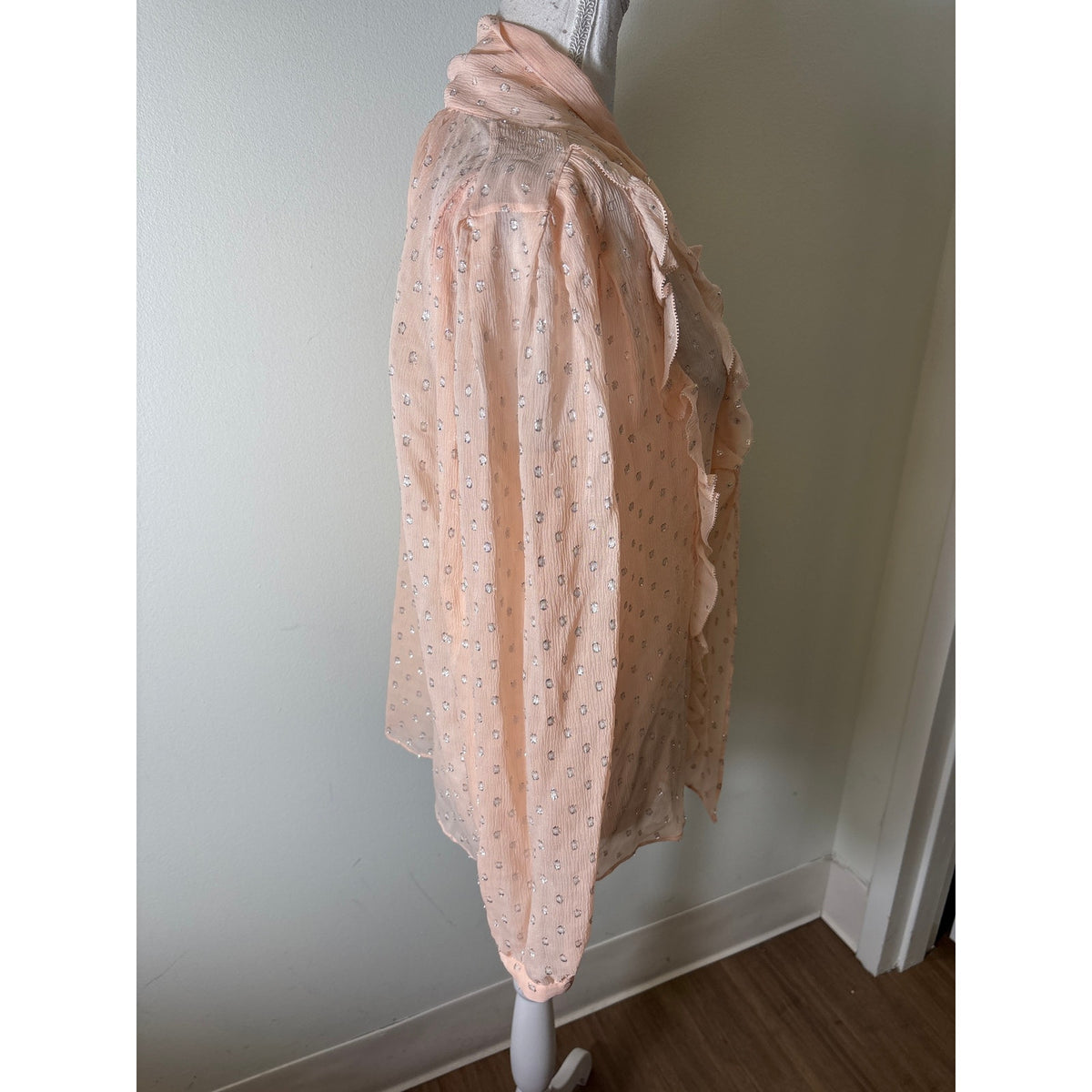 Rebecca Taylor Pink With Metallic Silver Dot Sheer Top Sz 8