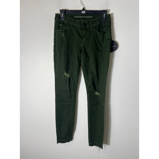 NWT Articles of Society Dark Green Distressed Skinny Ankle Jeans Sz 26
