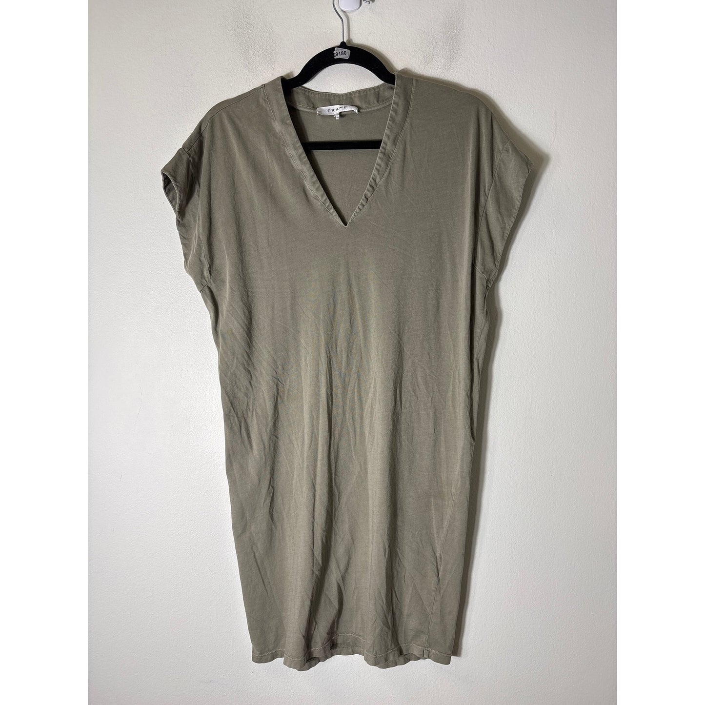 FRAME Dark Sage Cap Sleeve Cotton Knee Length Dress Sz SP
