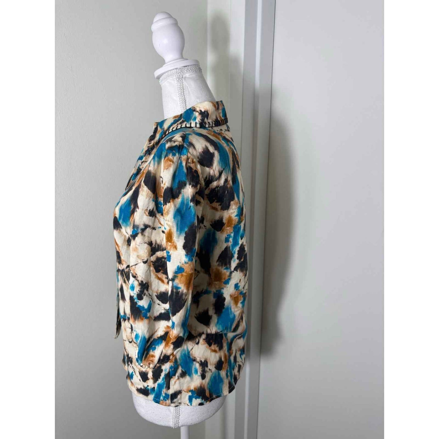 Hunter Bell Watercolor Half Puff Sleeve Button Up Shirt Sz S