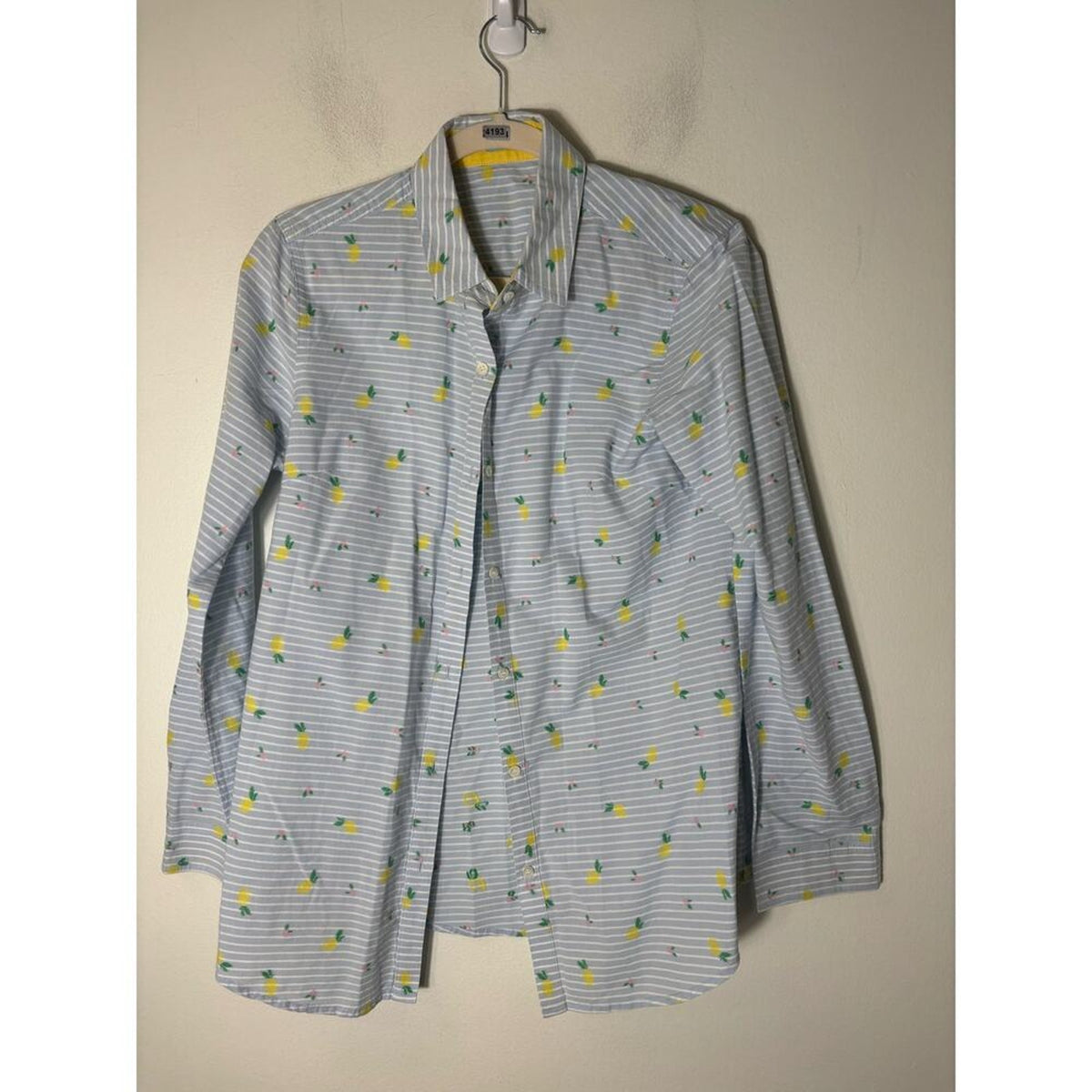 J. McLaughlin Light Blue and White Stripe Long Sleeve Button Up Cotton Shirt SzS